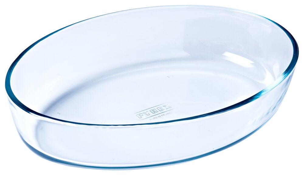 Ovale Auflaufform aus transparentem Glas von Pyrex.