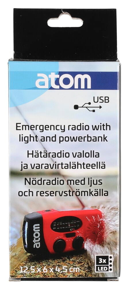 Nödradio med LED-ljus och powerbank Atom - 2