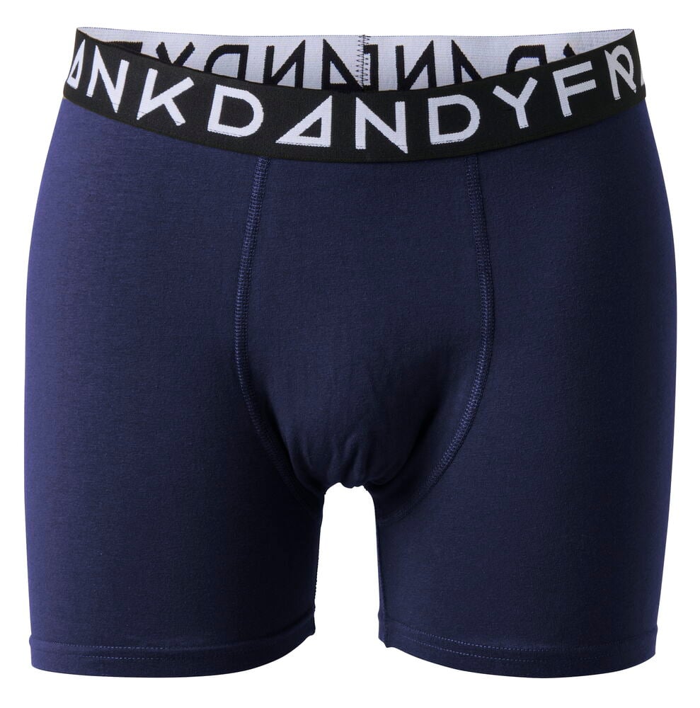 Tummansiniset miesten Frank Dandy XL bokserit, joissa musta vyötärönauha ja valkoinen merkkiteksti, edestäpäin.