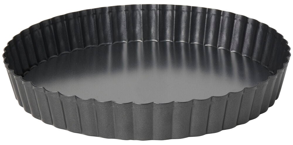 Dunkelgraue runde geriffelte Tarteform Ø25 cm mit abnehmbarem Boden.