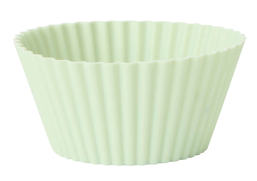 Yksittäinen vaaleanvihreä uurrettu silikoninen cupcake-vuoka, Cupcake-vuoat 9-pack Silikoni, edestä.