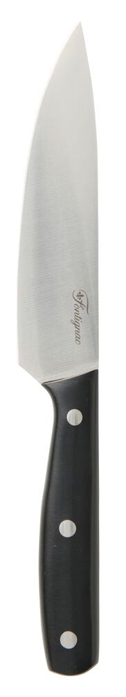 Universalkniv Fontignac 12,5 cm med sølvfarget blad og svart håndtak med tre sølvnagler.