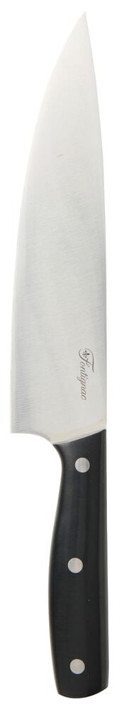 Kokkekniv Fontignac 20 cm med sølv stålblad og svart naglet håndtak.