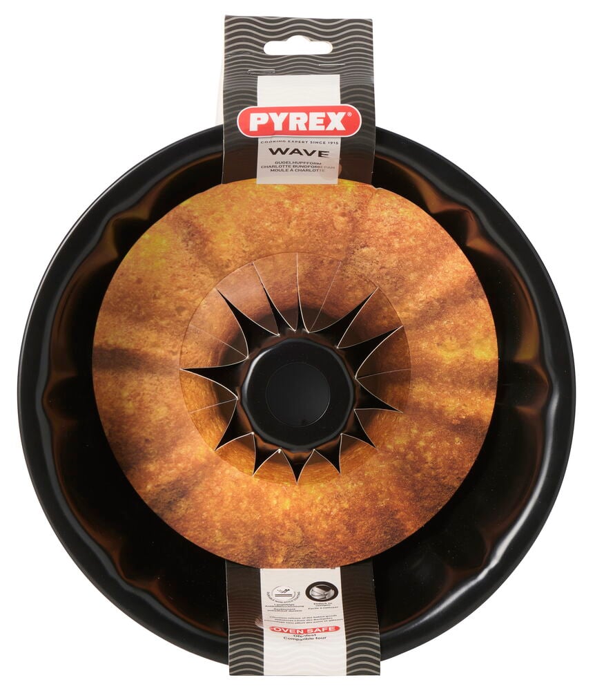 Svart Pyrex Charlotte kakeform Ø25,5 cm Wave med bølgete kanter og et riflet senter.