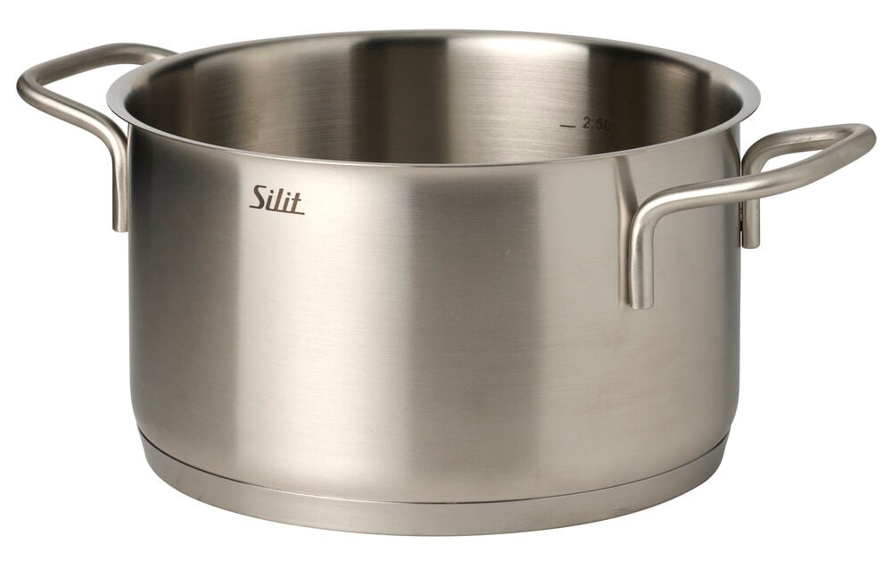 Rostfri Silit 3,35 liters gryta med två handtag, med 2,5L måttmarkering inuti.