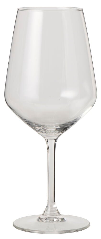 Klares Alpina Weinglas mit breitem Kelch, schlankem Stiel und flachem runden Fuß.