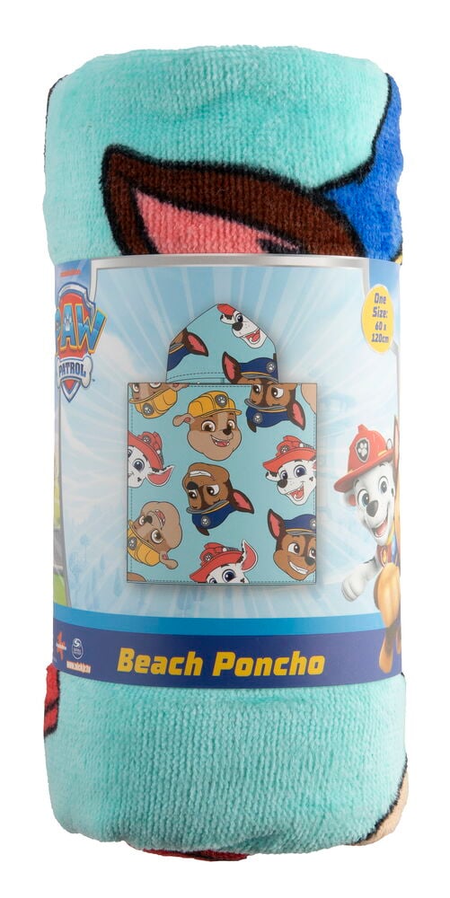 Rullad blå Badponcho, barn 60x120 cm 100% bomull Paw Patrol med karaktärsförpackning.