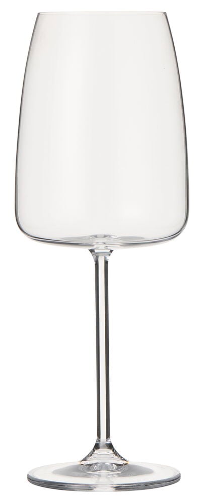 Et klart MasterChef hvitvinsglass med stett, bred bolle og flat base på hvit bakgrunn.