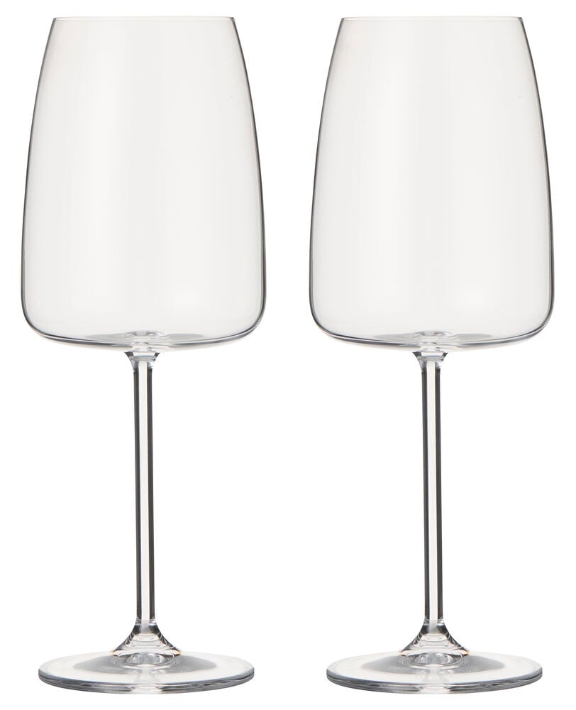 En 2-pakke klare 470 ml hvitvinsglass med lange stett og runde baser.