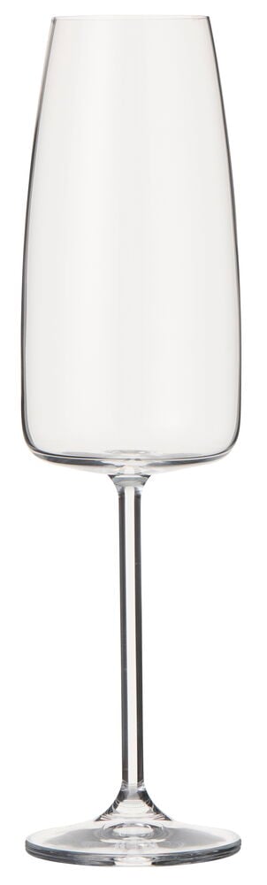 Ett klart MasterChef champagneglas med hög, tunn stjälk och bred, avsmalnande kupa.