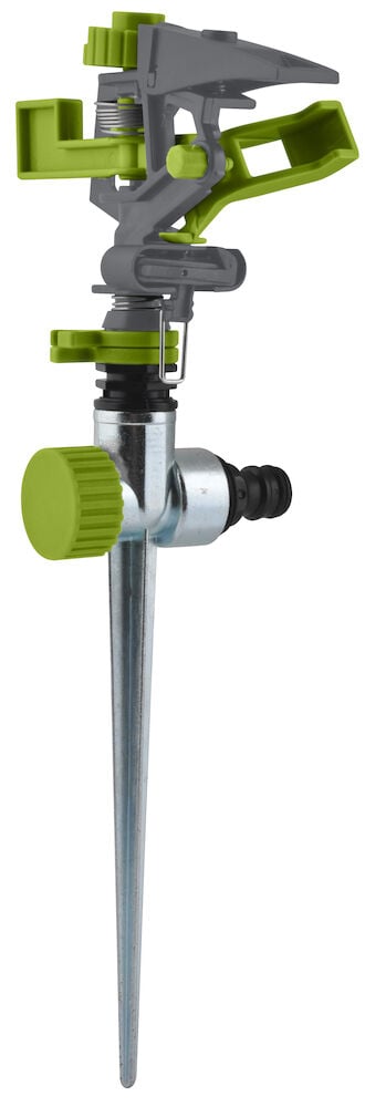 Harmaa ja vihreä pulssiruiskutin maapiikillä kasteluun.