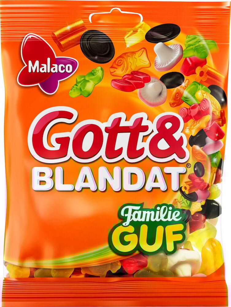Orange påse med Gott och Blandat godismix.