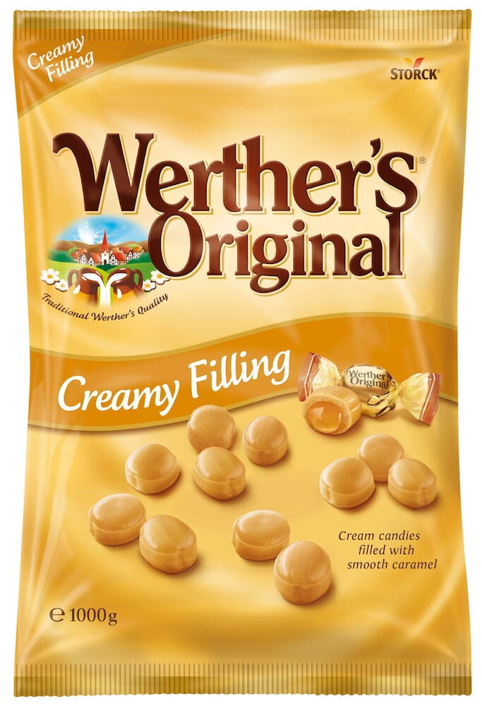 Gul godispåse med Werther's Original karameller.