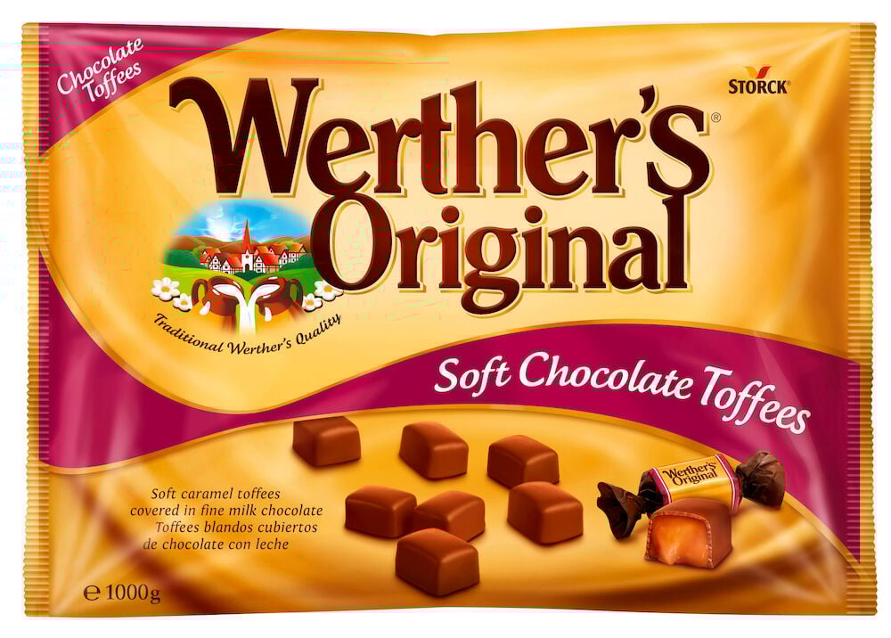 Påse Werther’s Original mjuk chokladkola karameller.