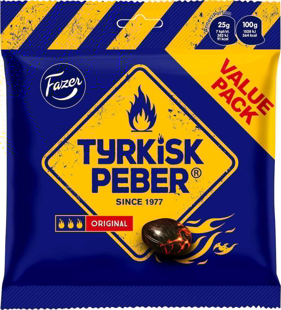 Blå påse Fazer Tyrkisk Peber originalgodis.