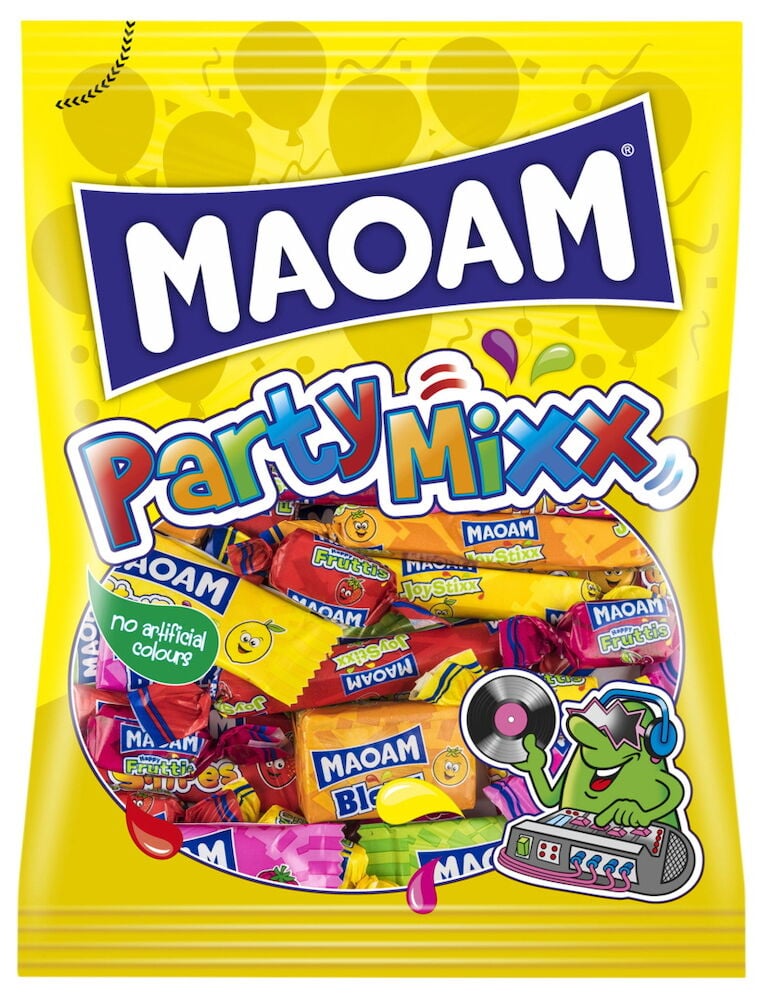 Sötpåse Maoam Party Mixx färgglad förpackning.
