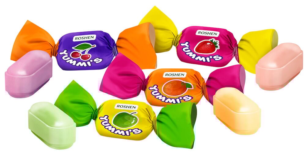 Bunt verpackte Karamellbonbons mit Fruchtgeschmack.