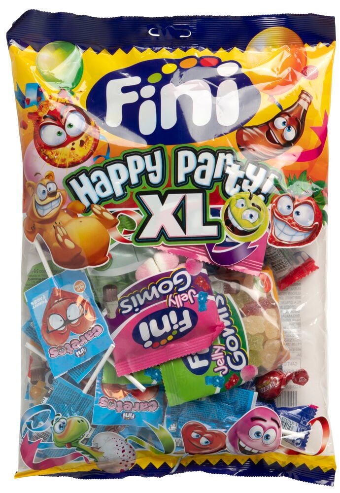 Eine große Tüte mit bunt gemischten Süßigkeiten.