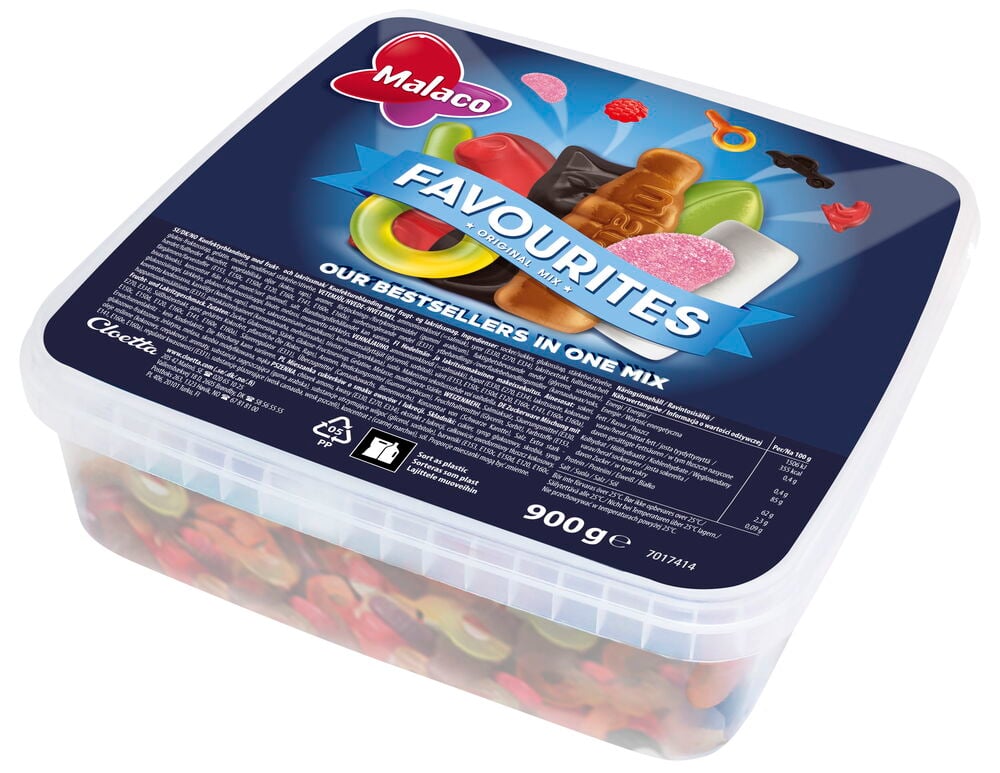 Plastbox mit gemischten schwedischen Süßigkeiten von Malaco.
