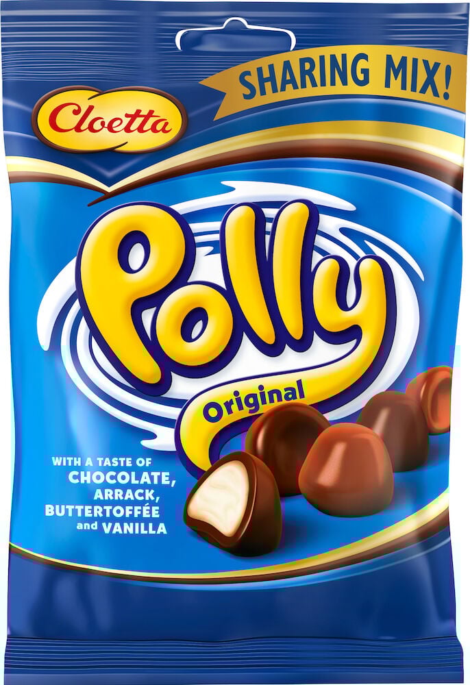Blå påse Polly chokladskum från Cloetta.