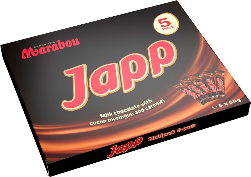 Marabou Japp fempack chokladkakor i svart förpackning.