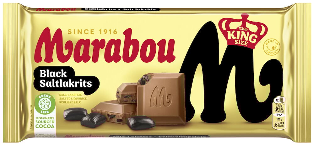 Stor chokladkaka Marabou med bitar av saltlakrits.