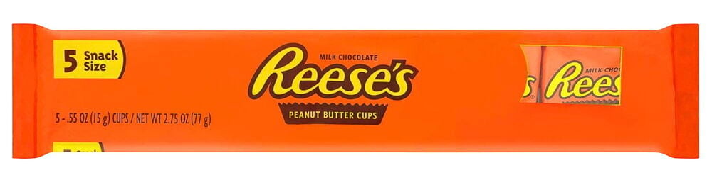Orangene Multipackung mit Schokolade Reese’s 5x15,4 g Peanut Butter Cups, Snackgröße.