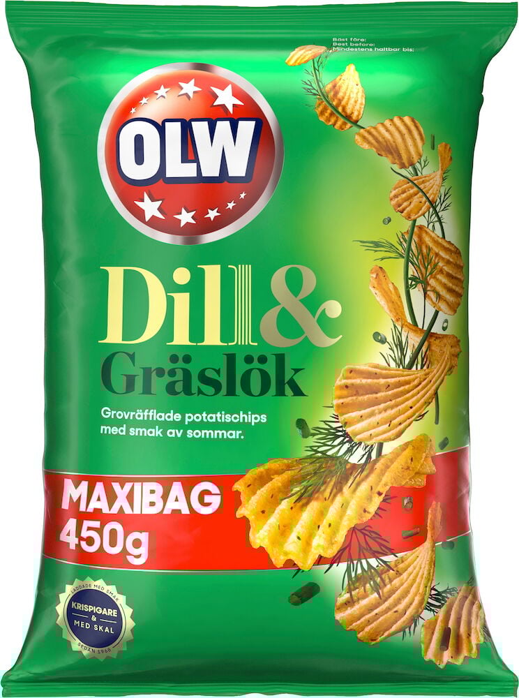Grön chipspåse med OLW dill och gräslök.