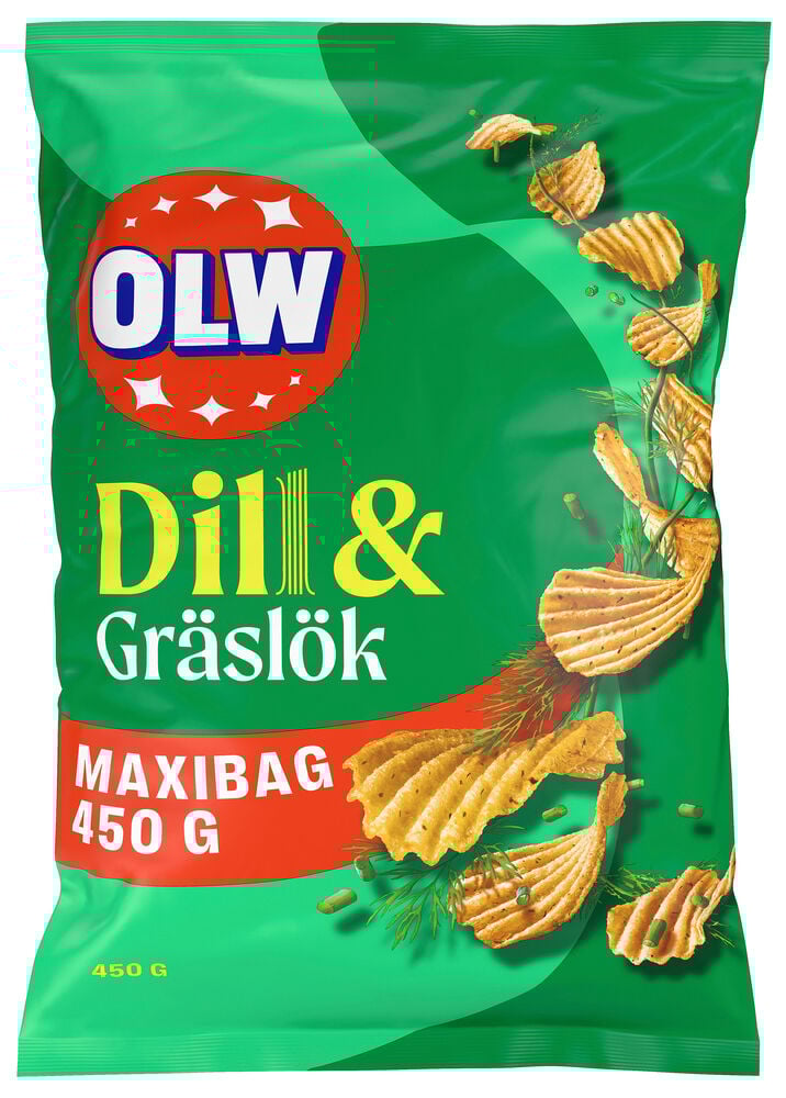 Grön chipspåse med dill och gräslök smak.