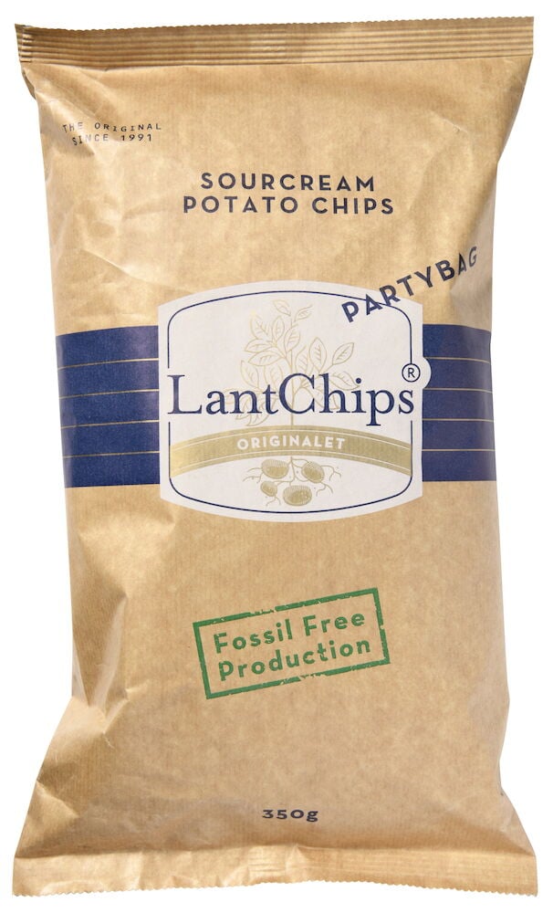 Brun chipspåse LantChips sourcream partybag 350 gram.