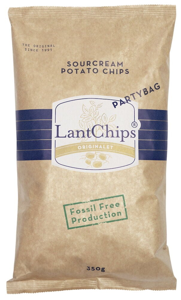 Brun chipspåse Lantchips gräddfil 350 gram.