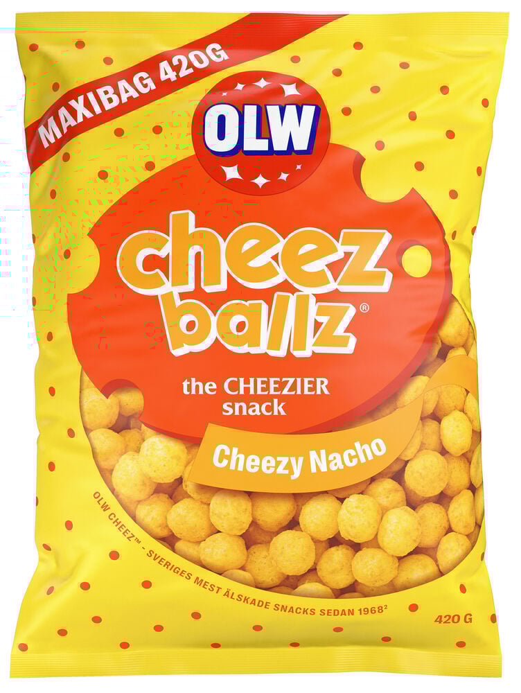 Gelbe Tüte OLW Cheez Ballz mit Käsebällchen.