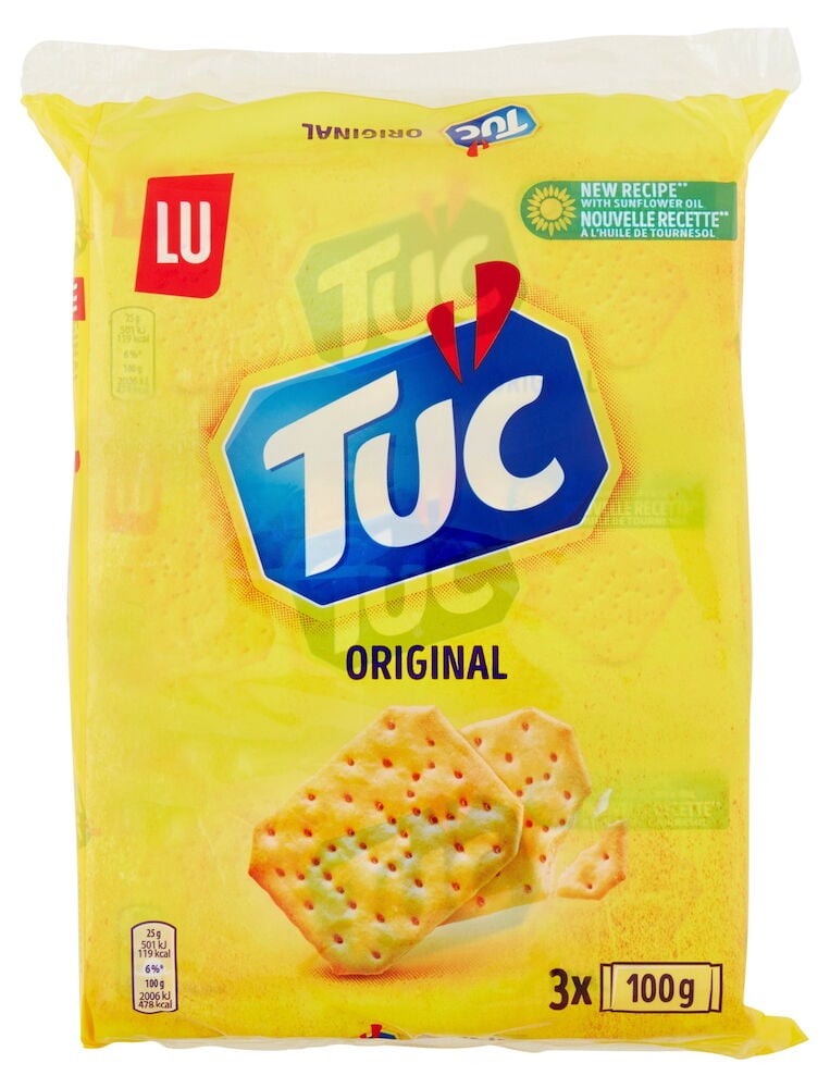 Gul förpackning med TUC original spröda kex.