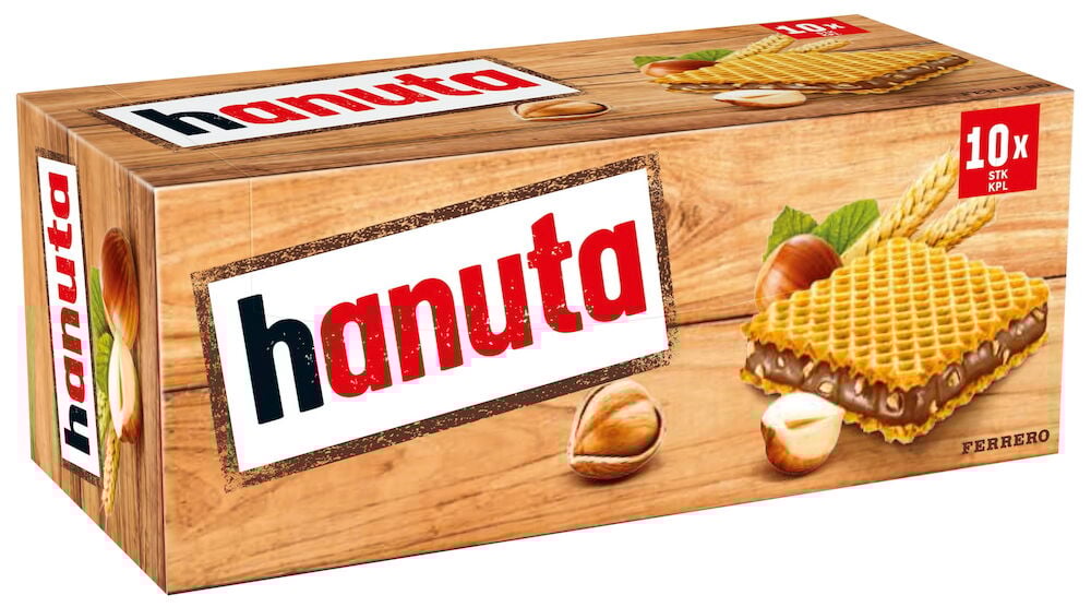 En ask Hanuta chokladkex med hasselnötsfyllning.