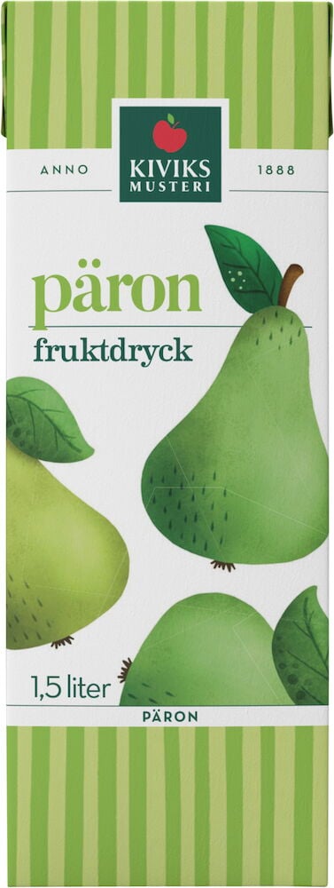 Grön och vit pärondryckförpackning från Kiviks Musteri.