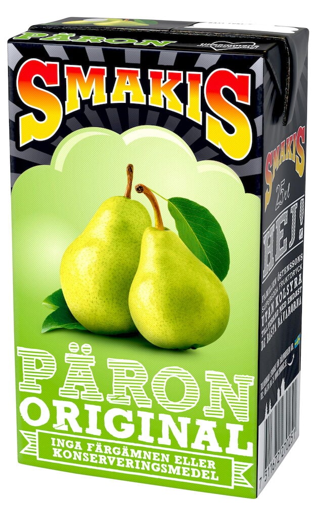 Tetra Pak med pärondryck och pappsugrör.