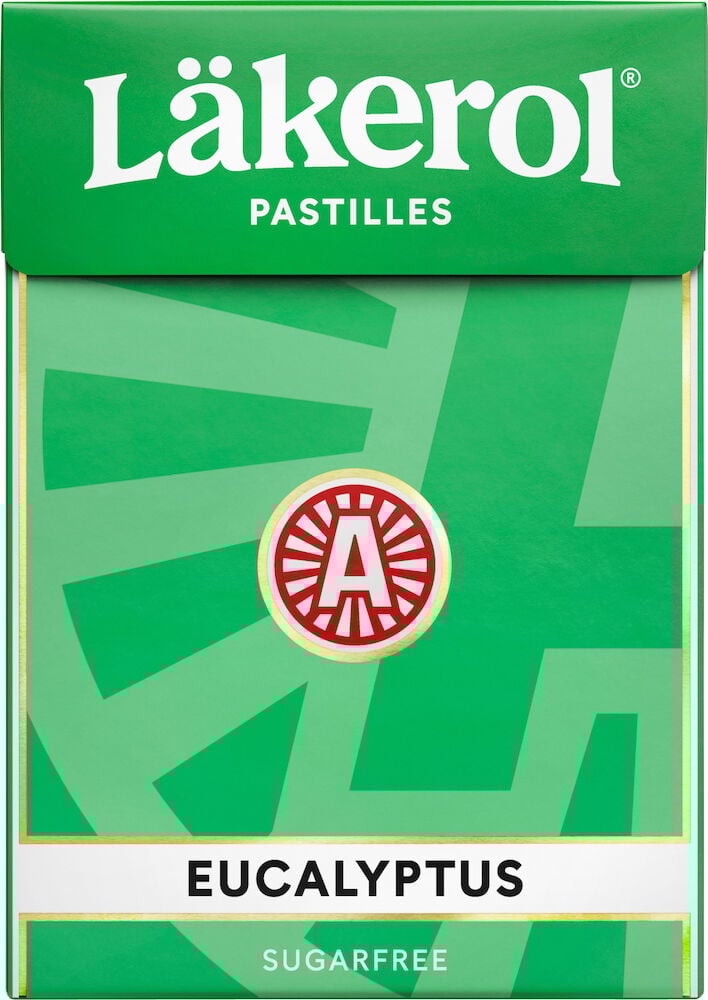 Grön ask Läkerol pastiller med eukalyptussmak.