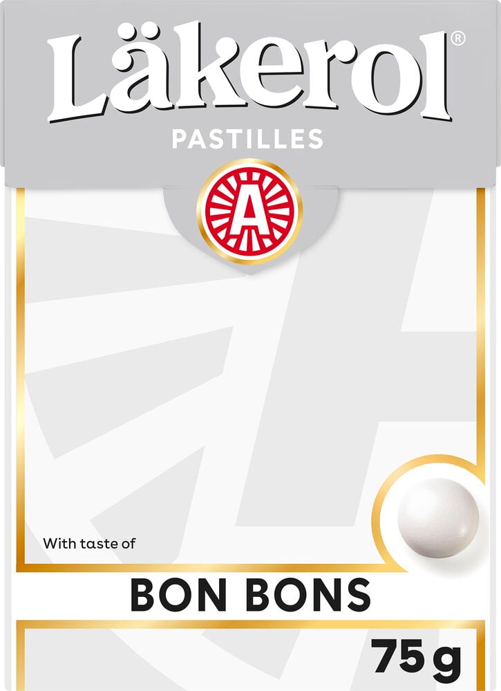 Förpackning Läkerol Bon Bons pastiller 75 gram.