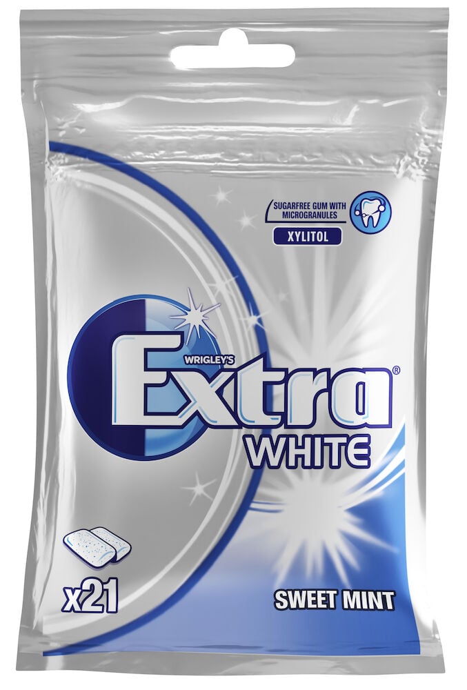 Påse med Extra White Sweet Mint tuggummi.