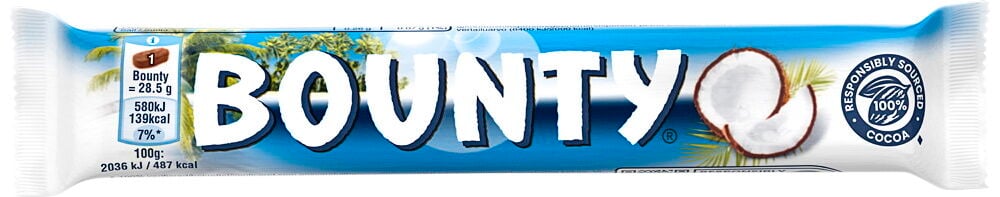 Blå förpackning med text och kokosnöt på framsidan.