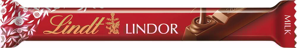 Punainen Lindt Lindor suklaalevy, jossa on maitoa sisältävä täyte.