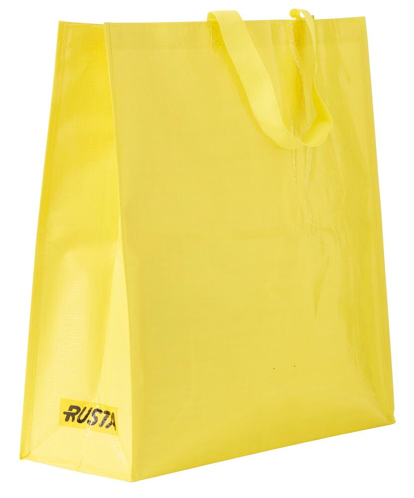 En knallgul Handlepose Large Spring med vevd tekstur og to stoffhåndtak.