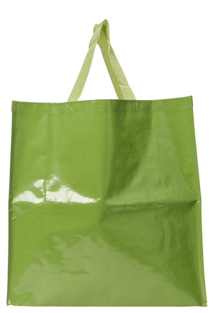 En lysegrønn Handlepose Large Spring i vevd materiale med blank overflate og to matchende håndtak, forfra.