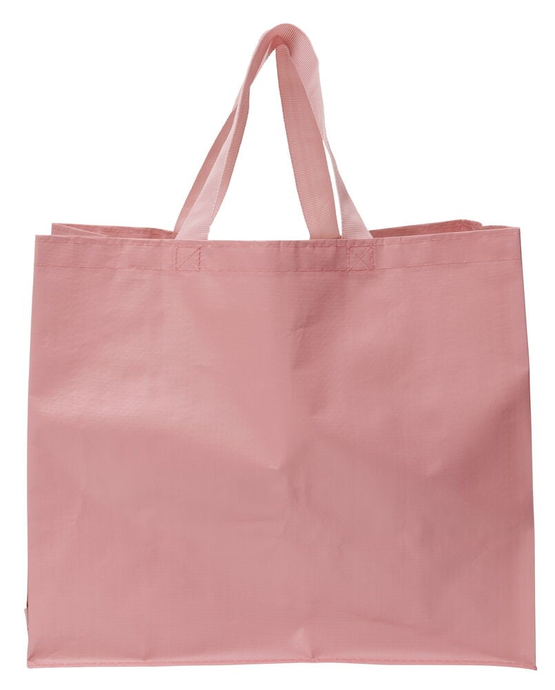 Vaaleanpunainen Ostoskassi Medium Kevät kahdella kahvalla, edestä.