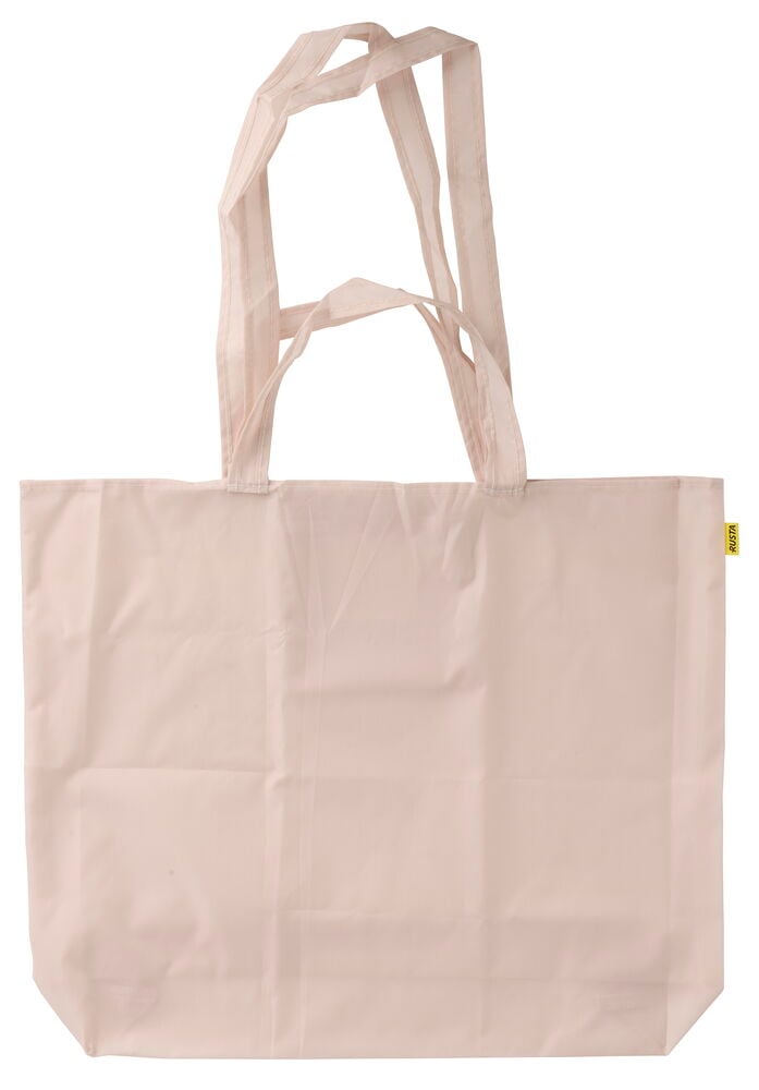 Vaaleanpunainen taitettava Ostoskassi 57x35x6 cm kahdella kantokahvalla, edestä.