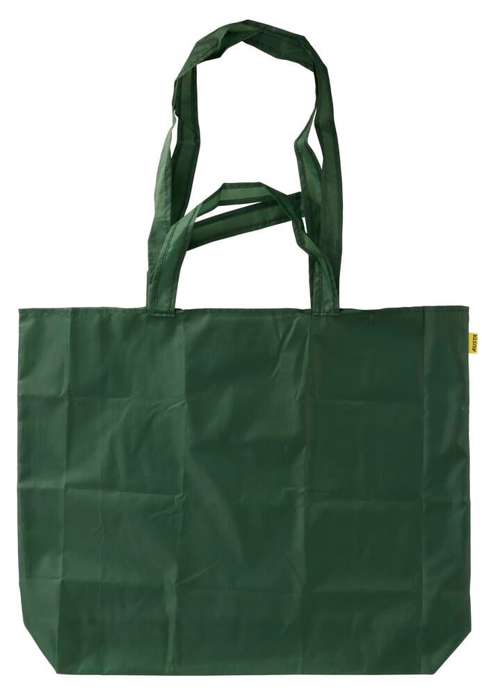 Tummanvihreä taitettava Ostoskassi 57x35x6 cm kahdella kahvalla, edestä.