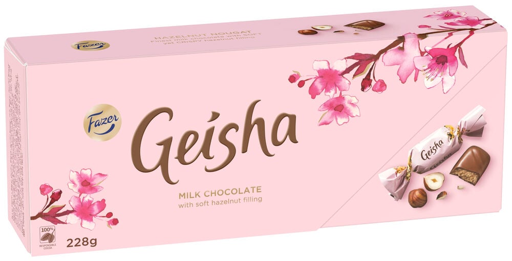 Rosa Geisha chokladask med körsbärsblommor.