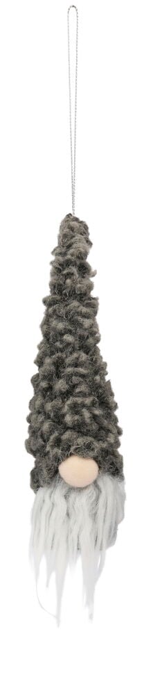 Weihnachtswichtel Vidar 19 cm Hängewichtel, dunkelgraue flauschige Mütze, beige Nase, weißer Bart.