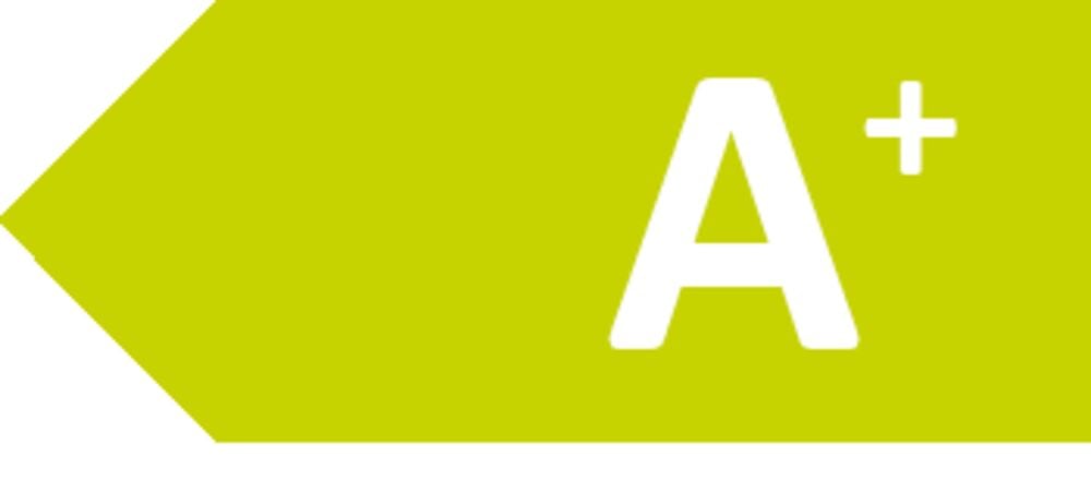 Vihreä nuolenmuotoinen energiatehokkuusmerkki valkoisella A+ luokituksella Paikallinen ilmastointilaite 9000 BTU LAC25.