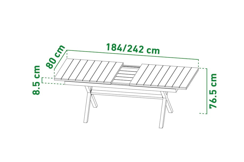 Florens-pöytä, jatkettava + 8 Amalfi-tuolia - 8